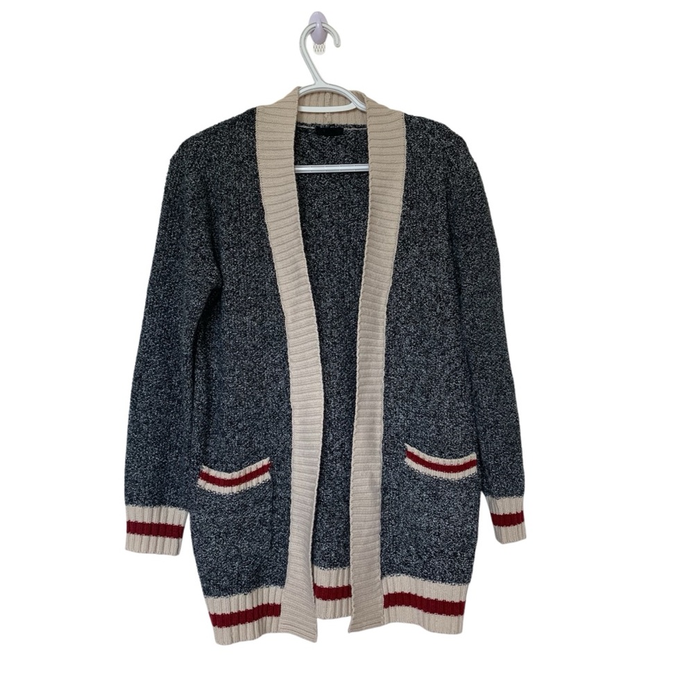 ARDENE | Women’s Grey/cream/red Cardigan With Pockets Size Large